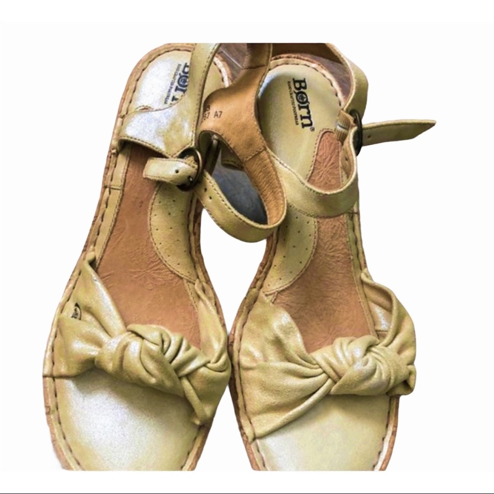 Born Gold Leather Wedge Sandals Size 11